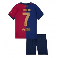 Camisa de Futebol Barcelona Ferran Torres #7 Equipamento Principal Infantil 2024-25 Manga Curta (+ Calças curtas)